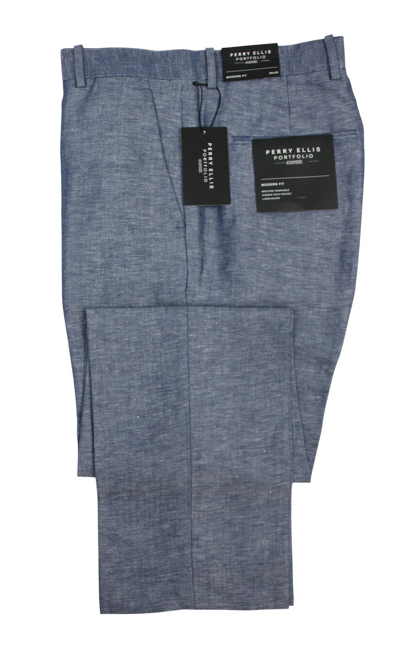 Perry Ellis Portfolio Essentials Pants Mens 30x29 Blueprint Modern Fit Linen